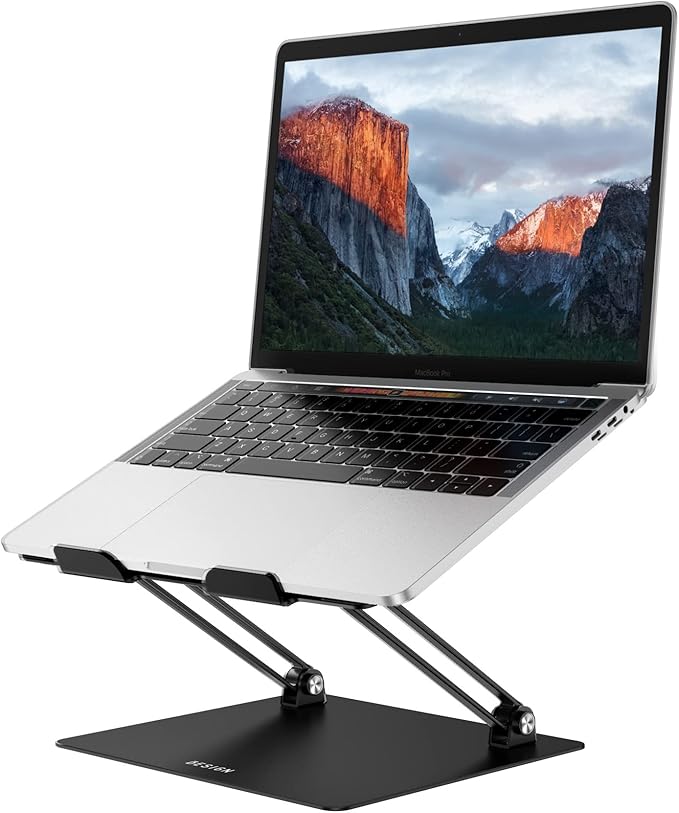 BESIGN LS10 Aluminum Laptop Stand, Ergonomic Adjustable Notebook Stand, Computer Holder Compatible with Air, Pro, Dell, HP, Lenovo More 10-14" Laptops, Black