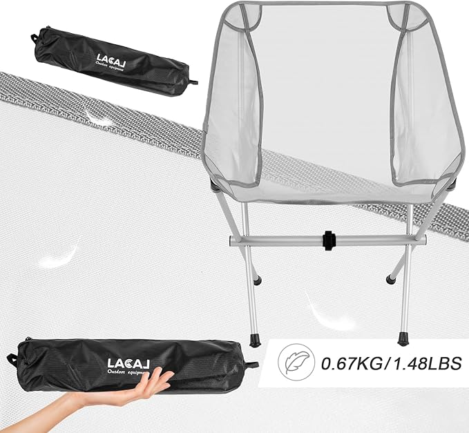 Ultra-Light Folding Camping Chair, All-Aluminum Frame, Surper Breathable Fabric, Easy to Carry, Compact Storage Size (1, Grey)