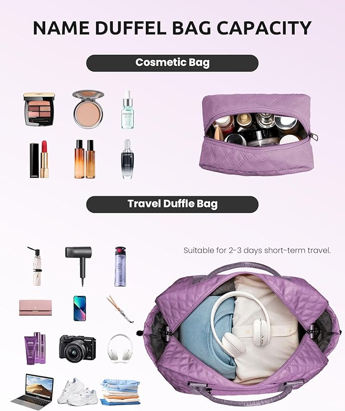 Gift for Women-Initial Teenage Girl Duffle Bag with Shoe Compartment, Personalized Weekender Bag, Monogram Overnight Bag for Kids, Letter Travel Bag with Makeup Bag, Gift for Women (Letter A)