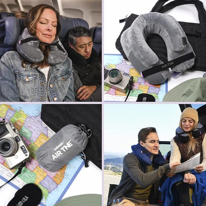 Cabeau Inflatable Travel Pillow – Air TNE – Adjustable, Lightweight, and Supportive for Sleeping on Airplanes, Trains, and Cars– Customized Fit and Compact Carrying Case (Midnight Black)