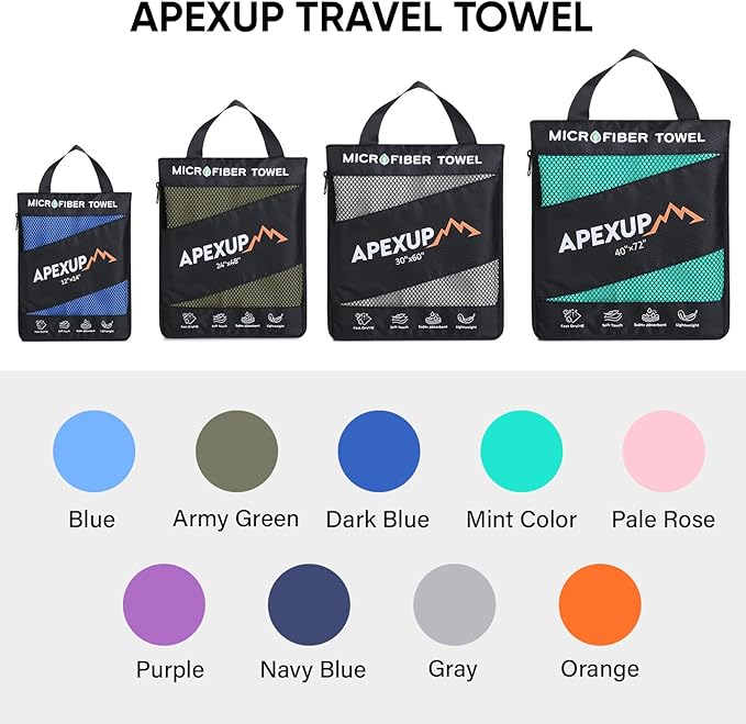 APEXUP Microfiber Travel Towel, Ultra Absorbent Quick Dry Towels, Lightweight Gym Sports Camping Towel for Workout, Yoga, Beach, Shower, Swimming (48"×24", Gray)