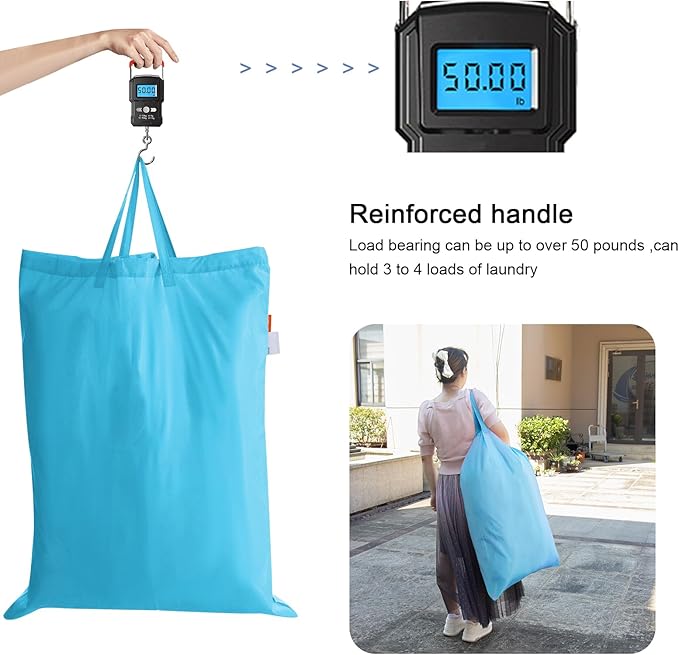 Polecasa Heavy Duty Large Laundry Bag with 130gsm Tear Resistant Fabric and Handles, Easy to Carry Durable Dirty Clothes Drawstring Bag, Perfect for College Dorm,Travel, 2 Pack 28”x36”,Gulf Blue