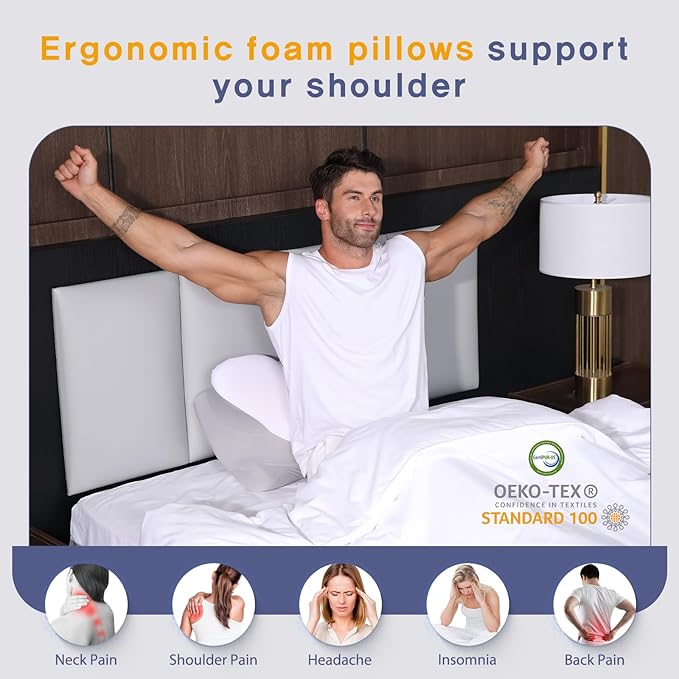 Dual-Height Cervical Neck Pillow for Pain Relief, Memory Foam Pillows with Cooling Tech -3D Ergonomic Support, Cooling Cover, for Side/Back/Stomach Sleeper Pillow, Minimalist Style - Gray,White