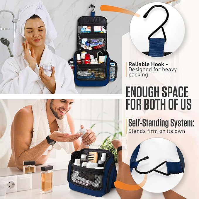 VENTURE 4TH Hanging Travel Toiletry Bag for Women & Men - Travel Organizer with Expandable Compartments & Removable Clear Pouch for Toiletries (Navy Blue)