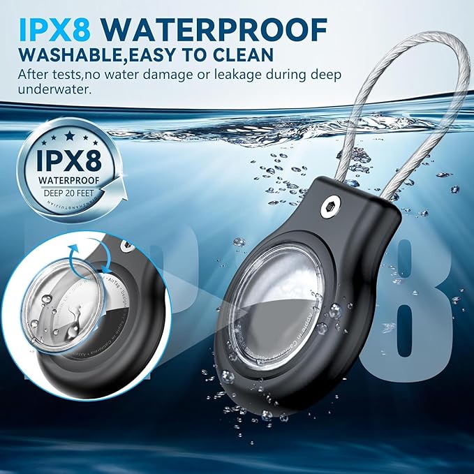 Waterproof Airtag Holder,4 Pack Airtag Case with Secure Lock,Airtags Keychain for Apple Air tags,Anti-Lost Protective Case Air tag Accessories for GPS Tracker Luggage,Bag,Key,Pet-Black/Blue/Green/Gray