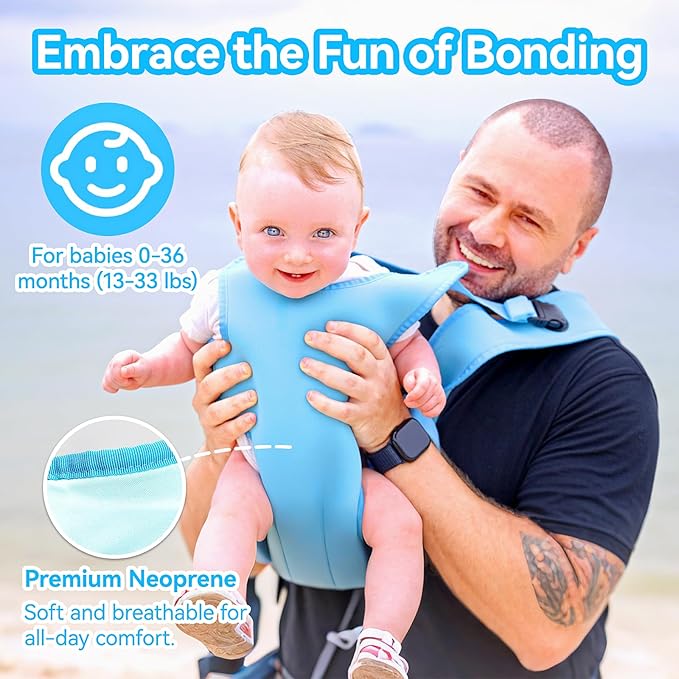 Baby Carrier, Dual-Use Adjustable Baby Sling Support Infant Chest Holder with Drawstring Backpack for Newborn to Toddler 13-33 lbs Swimming Pool Beach Land (Blue)