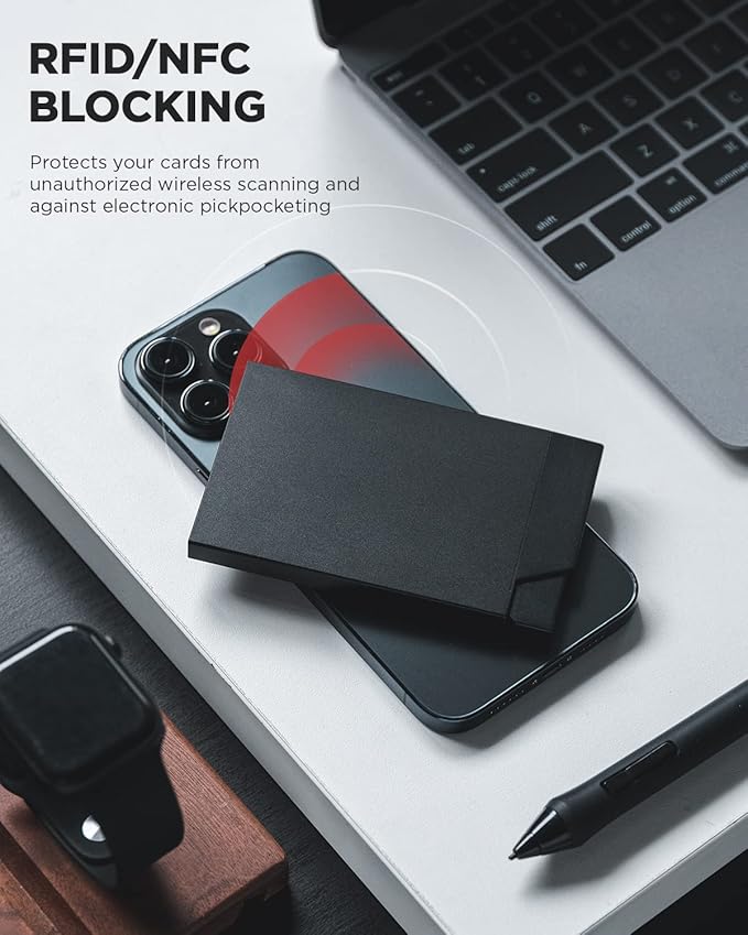 VULKIT Pop up Card Holder Minimalist Credit Card Holder RFID Blocking Slim Metal Card Case for Men or Women(Black)