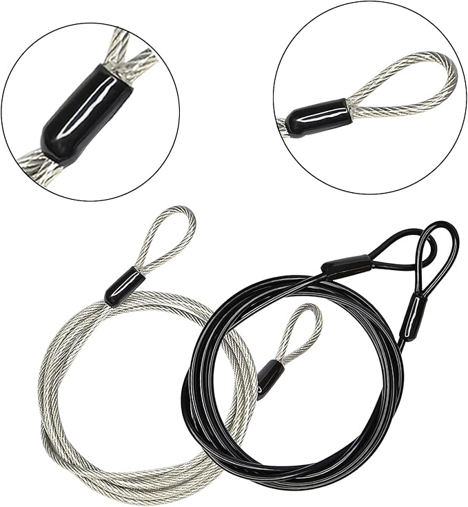 100CM/3.3ft 3mm Outdoor Travel Security Cable Lock,Braided Steel Coated Safety Cable Luggage Lock,Safety Cable Wire Rope Double Loop Lightweight GOMRQING (2 Pack)
