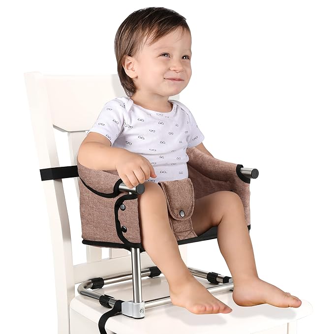 Booster Seat for Dining Table: Portable Toddler Booster Chair with Safety Buckle and Height Adjustable, Baby Feeding High Chair for Home Travel - Brown