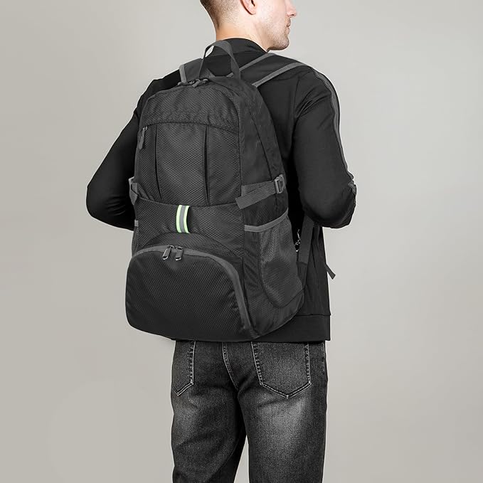Yaopeing Lightweight Backpack,25L Foldable Hiking Packable,Water Resistant Travel Outdoor Shoulder Bag for Woman Men,Black