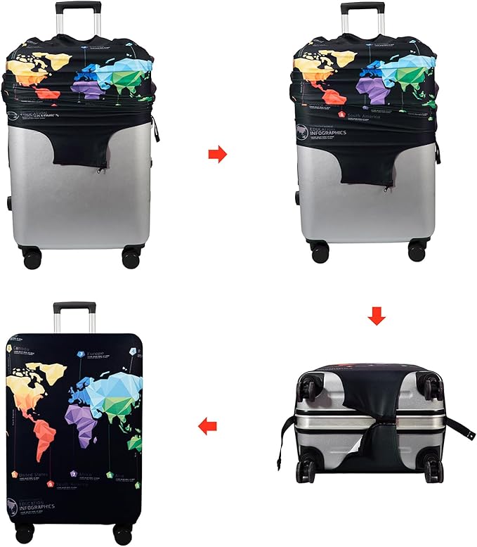 WUJIAONIAO Travel Luggage Cover Baggage Suitcase Cover Protector Skins 18-32 Inch (map, XL (for 29-32 inch luggage))