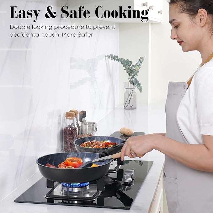 15 Pcs Pots and Pans Set Non Stick, Detachable Handle Ceramic Cookware Sets Nonstick, Non Toxic Induction RV Kitchen Cooking Set with Removable Handles, Dishwasher/Oven Safe, Easy Clean