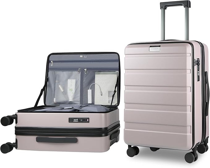KROSER Carry On Luggage with Spinner Wheels & Built-in TSA Lock, Expandable Top Loading Hard Shell Suitcase Large Capacity Durable Rolling Luggage with USB Port, Carry-On 20-Inch, Matte Purple/Pink