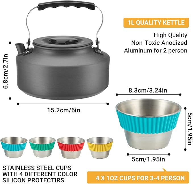 Bulin 24/13/11/8/4 PCS Camping Cookware Mess Kit Lightweight Backpacking Cooking Set Outdoor Cook Gear for Family Hiking, Picnic(Kettle, Pot, Frying Pan, Bowls, Plates, Spoon)