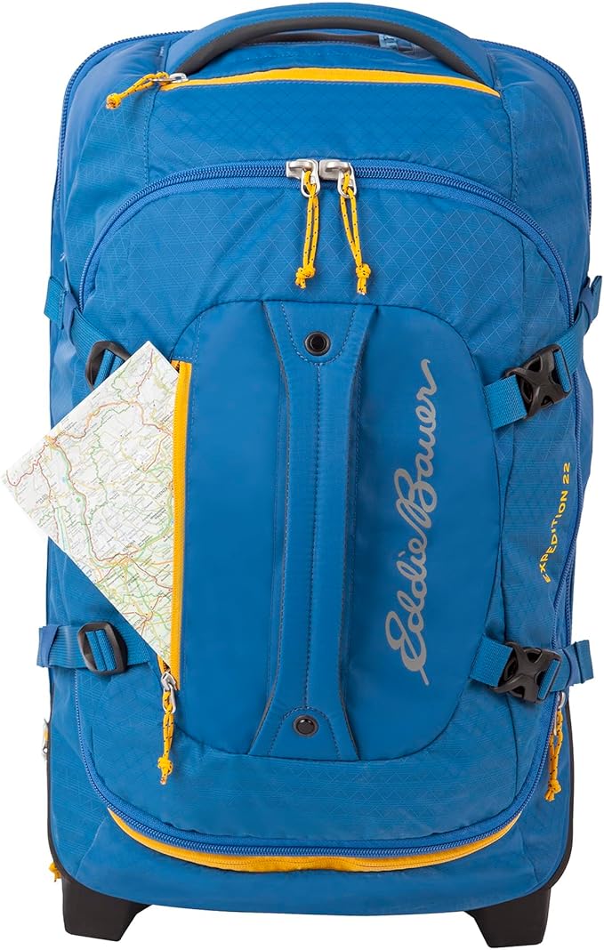 Eddie Bauer Expedition Rolling Duffel Bag with Wheels | Travel | Carry-On | Luggage | Rugged | Durable - True Blue, 22"