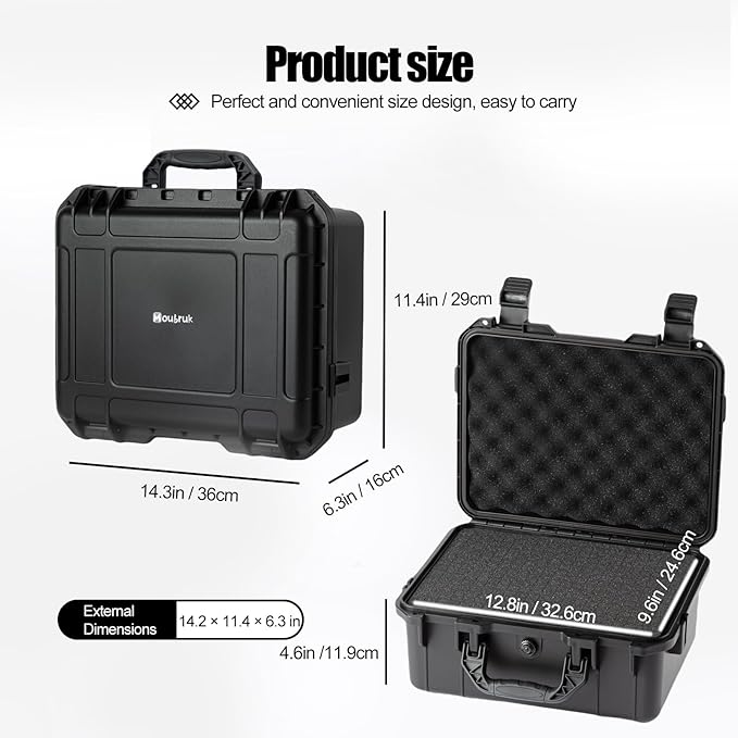 small Hard case Waterproof Hard Case with DIY Customizable Foam Insert Portable Protective Case with Knife for Camera Drones Equipments Tools Test Instruments 14.2''x11.4''x6.3''