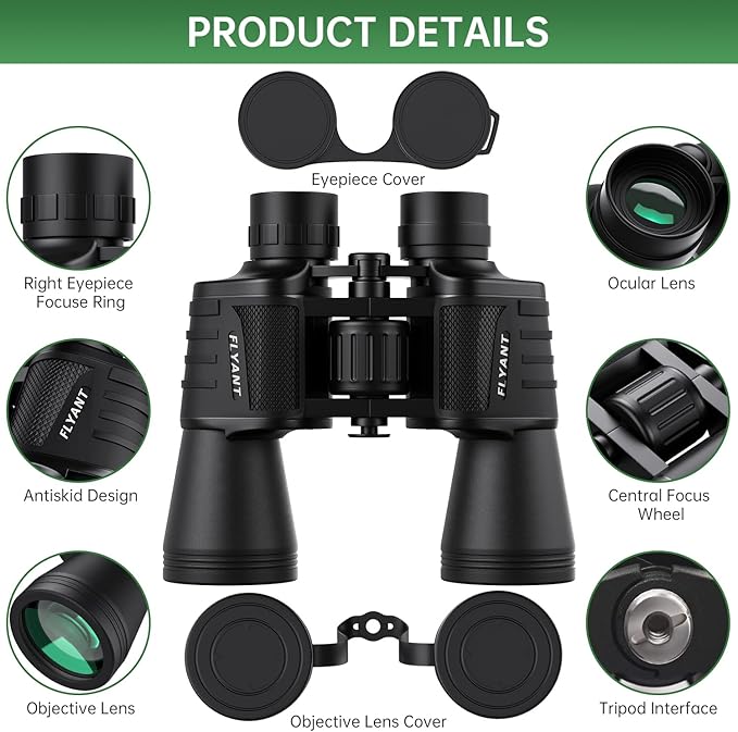 20x50 High Powered Binoculars for Adults, Waterproof Compact Binoculars with Low Light Vision for Bird Watching Hunting Camping Travel Cruise Hiking Sports Stargazing, Christmas Birthday Gifts for Men