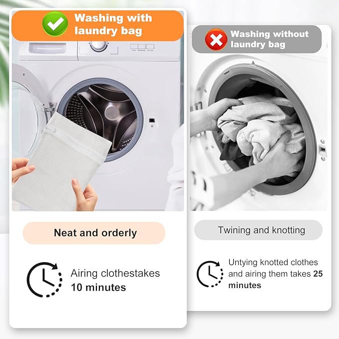 4 Piece White Small, Durable Organic Cotton Mesh Laundry Bag with Strong Zipper and Breathable Mesh, Delicate Laundry Bag for Underwear, Clothes, Pants and Socks