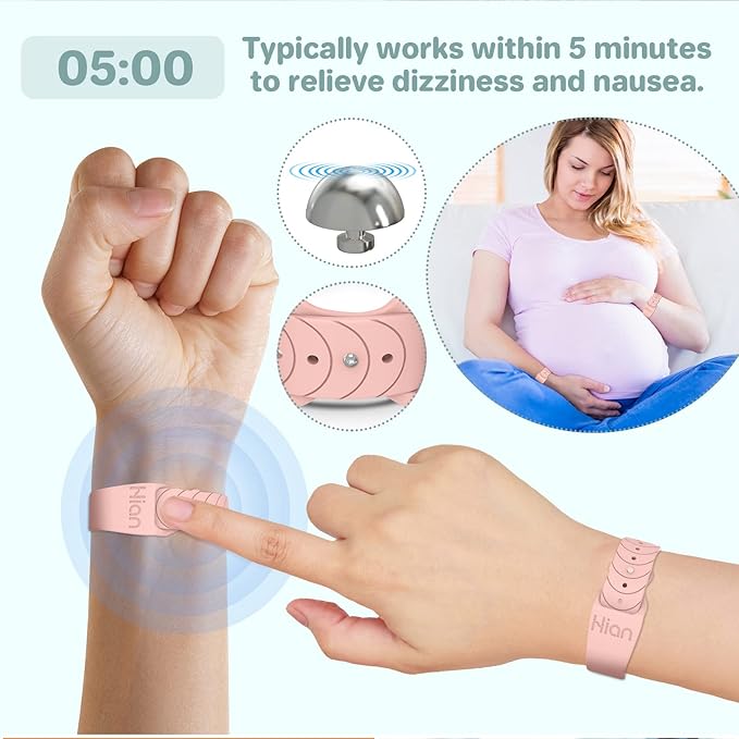Hion Motion Sickness Bracelets Sea Sickness Wristbands for Motion Sickness/Morning Sickness/Pregnancy Nausea Anti Nausea Wristband Acupressure Nausea Bands Motion Sickness Bands（2Pairs Starlight）