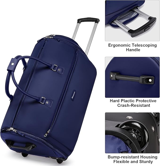 Modoker Rolling Garment Bags, Large Garment Duffle Bag with Wheels, 3 in 1 Garment Suit Luggage Bag for Women Men Business Travel Weekender, Blue