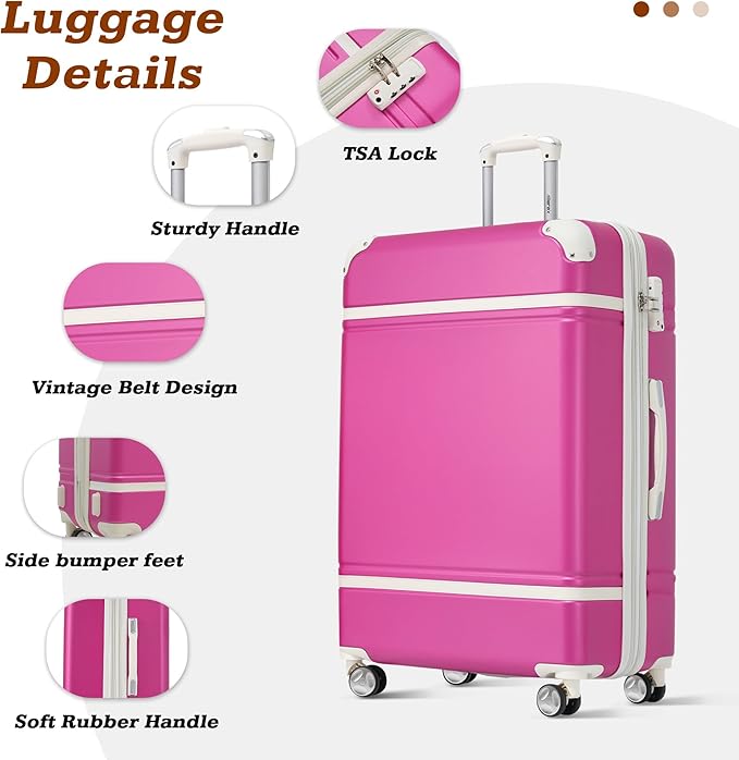 Merax Suitcase Set 28 inches Expandable Luggage with TSA Lock Spinner Wheels Hardshell Lightweight Vintage Luggage with Travel Bag,Pink