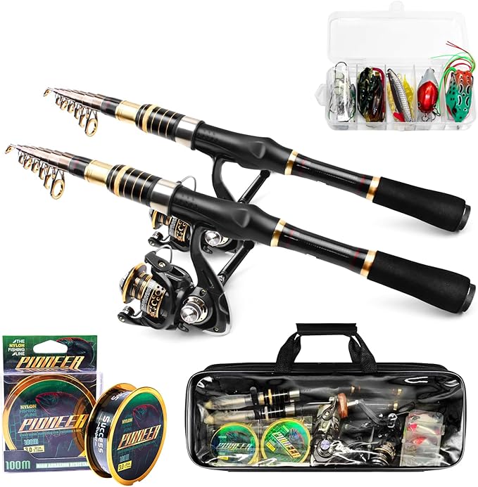 Telescopic Fishing Rod and Reel Combo, 6.89FT 7.89FT Collapsible Fishing Kits, Carbon Fiber Fishing Pole Spinning Reel Lures Set with Carrier Bag, Fishing Gear for Adults Travel Saltwater Freshwater