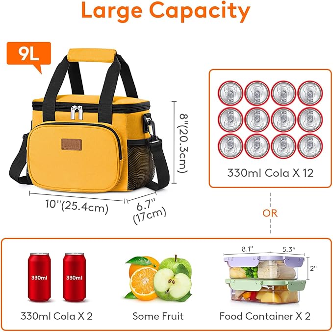 Lifewit Medium Lunch Bag Insulated Lunch Box Soft Cooler Cooling Tote for Adult Men Women, Orange 12-Can (9L)