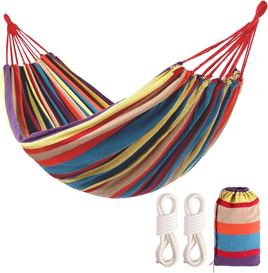 Camping Hammocks for Backyard Hanging Sturdy Garden Comfortable Fabric Hammock Indoor Tree Straps Up to 616lbs Weight Capacity with Travel Bag for Camping Portable Outdoor Patio (Multicolour)
