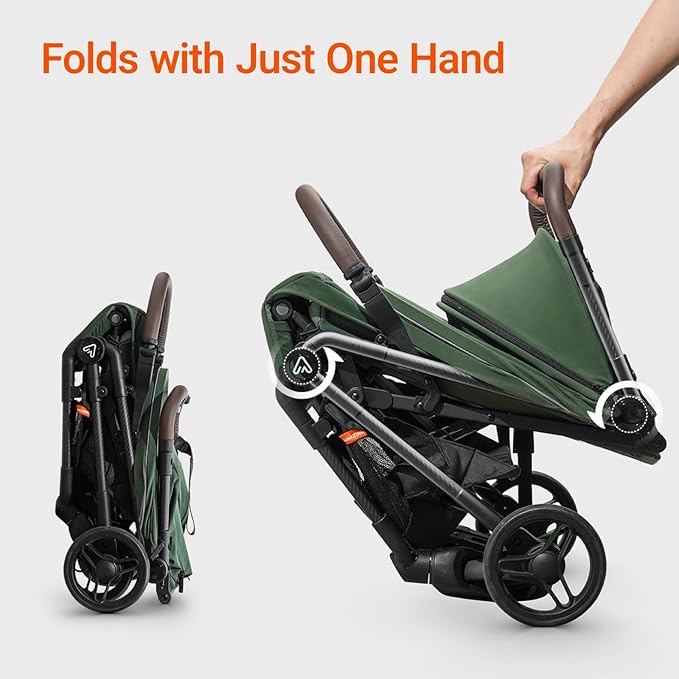 Lightweight Baby Travel Stroller with Carbon Fiber Frame, Compact & Airplane-Friendly, One-Handed Folding Design, 11.6 lbs, Perfect for Toddlers, Organizer & Cushion Included, Green