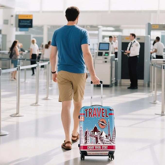 WUJIAONIAO Travel Luggage Cover Baggage Suitcase Cover Protector Skins 18-32 Inch (Tourist Attraction A28, M (for 22-24 inch luggage))