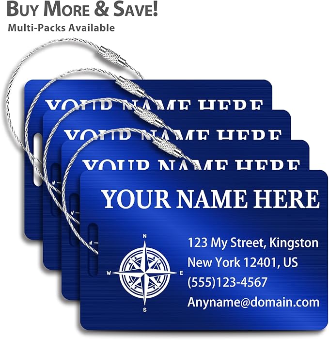 Personalized Luggage Tags for Suitcases (2/4/6/8 Pack) - Custom Engraved Metal Travel Tag, Customizable Pattern/Name/Text for Bags Backpacks Suitcases