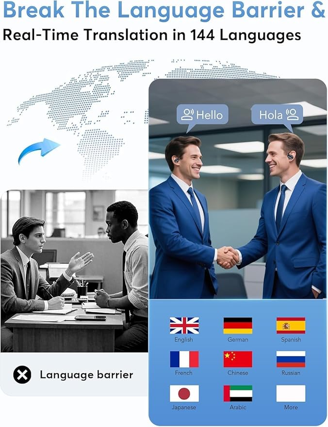 AI Translation Earbuds, Bluetooth 5.4 OWS Headphones with LCD Touch Screen, Real-Time Translator for 144 Languages & Accents, Perfect for Travel, Business & Learning,Sapphire Blue