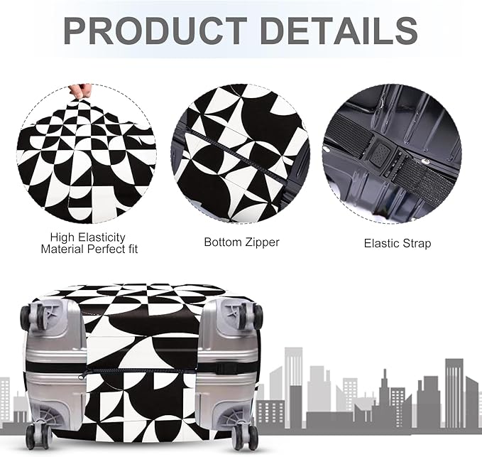 ANNA QUEEN Geometric Minimalist Luggage Cover, Suitcase Protector with Modern Abstract Pattern, Stretchable, Washable Travel Cover for 32-34 Inch Luggage