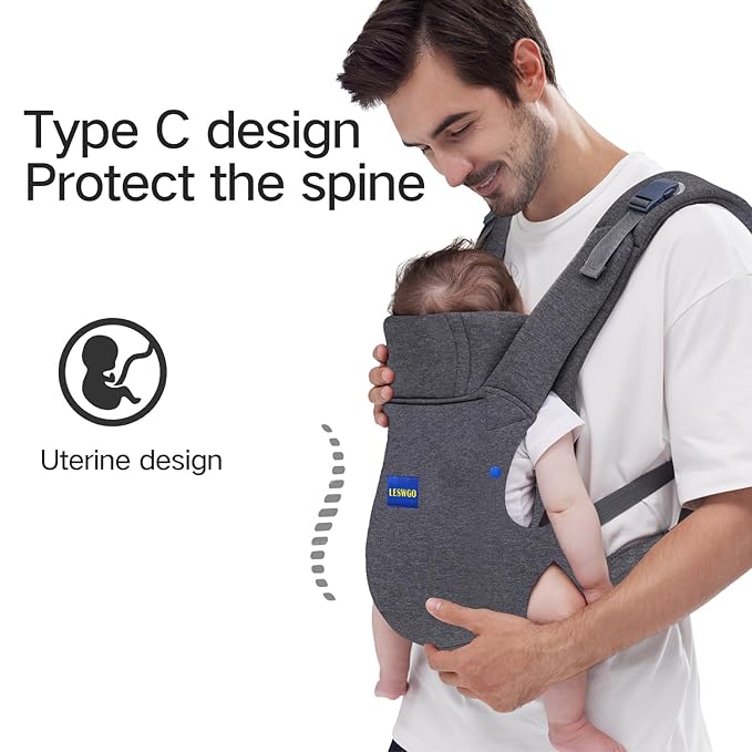 Baby Carrier Newborn to Toddler,Newborn Carrier(7-25lbs) with Head Support, Cozy Baby Wrap Carrier, with Hook&Loop for Easily Adjustable, Soft Fabric (Breathable Black) (All-Gray)