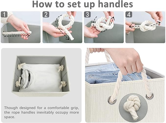 StorageWorks Storage Bins with Lids, Decorative Storage Boxes with Lid and Soft Rope Handles, Foldable Storage Baskets for Closet, Shelves, Stackable, 3-Pack, Ivory and White, Medium