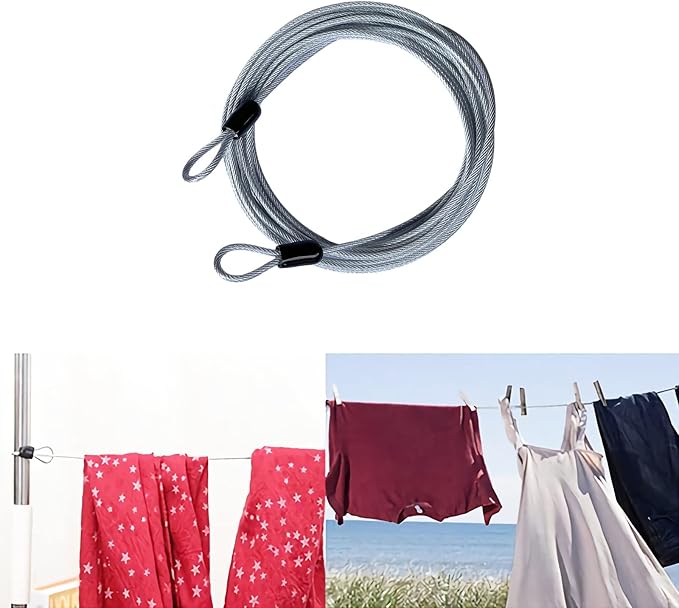 30FT 3mm Outdoor Travel Long Security Cable Lock,Braided Steel Coated Safety Cable Luggage Lock,Safety Cable Wire Rope Double Loop Lightweight (1 Pack)