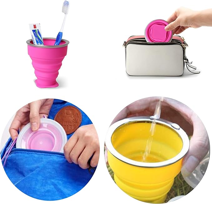 5 Pack Silicone Collapsible Cups for Traveling Foldable Camping Cups Collapsible Water Cup Portable Drinking Cups with Lids Collapsible Mug for Outdoor Hiking