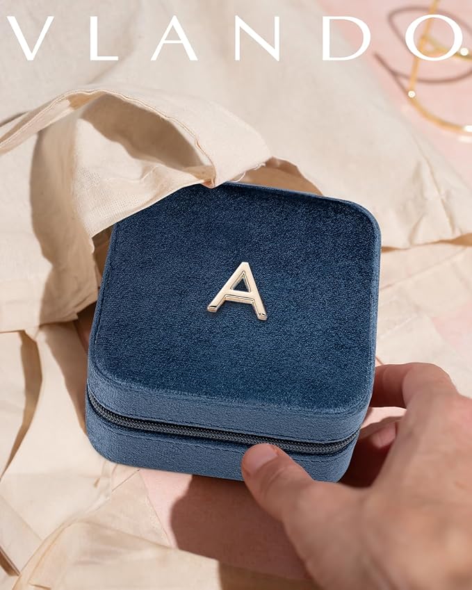 Vlando Mom Gifts for Women, Travel Jewelry Case for Mother Gifts, Travel Gifts for Mother Mom from Daughters, Travel Essentials Small Jewelry Box, Jewelry Travel Organizer - Letter U, Dark Blue