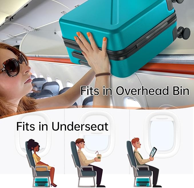 MILADA Underseat Carry On Luggage With Wheels 16 Inch Underseat Carry On bag Small Suitcase Hard Case Luggage With TSA Approved Mini Personal Item Travel Luggage,Caribbean Blue