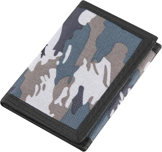 NEICY RFID Blocking Canvas Wallet for Men and Women - Camo Trifold Outdoor Sports Wallets with Magic Sticker for Teen Kids (Camo Grey)