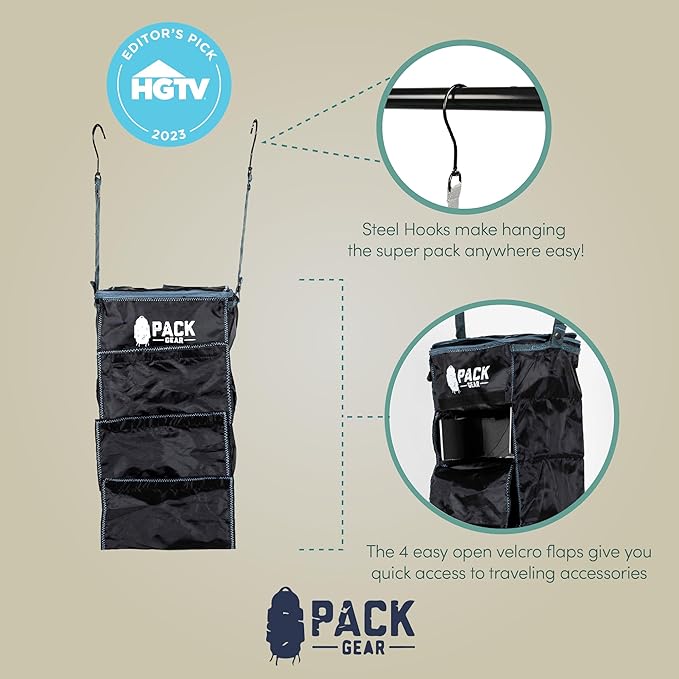 Pack Gear Hanging Luggage Organizer - Our Carry On Closet Insert Fits Any Carry-On - Our Hanging Luggage Organizer Uses Velcro to Allow Quick Access to your Clothes (Solid Black)