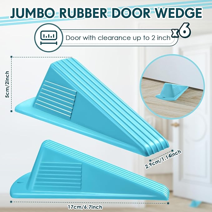 Frienda 6 Pcs Jumbo Door Stoppers Heavy Duty Door Stopper Tall up to 2inch Tall Wedge TPR Large Wedge Stackable Big Rubber Doorstop for Hotel Carpet Hardwood Concrete and Tile (Blue)