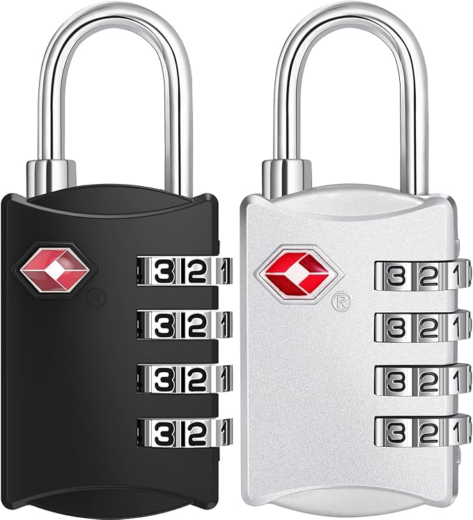 ZHEGE Travel Locks 2 Pack, Luggage Locks for Train, 4 Digit Combination Locks for Suitcase, Backpack, Briefcase Zipper (2 Pack, Black and Silver)