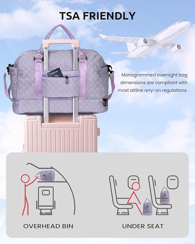 College Roommate Gifts, Teen Girls Gift Ideas-Girl Initial Travel Bags with Shoe Compartment, Personalized Weekender Bag, Overnight Bag for Women, Travel Bag with Makeup Bag (Letter Y)