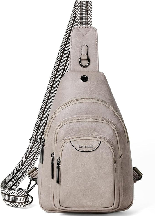 Crossbody Sling Bag for Women Men Anti Theft Cross Body Fanny Pack Belt Bag Purse Gifts for Women Faux Leather, Light Grey