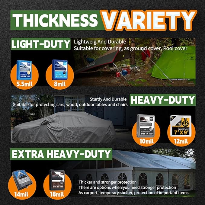 Tarps Heavy Duty Waterproof 6x8 Feet (3 Pack), 10Mil Multipurpose Tarp Cover with Metal Grommets and Reinforced Edges, Silver/Brown Tarp by RAINDEWAY