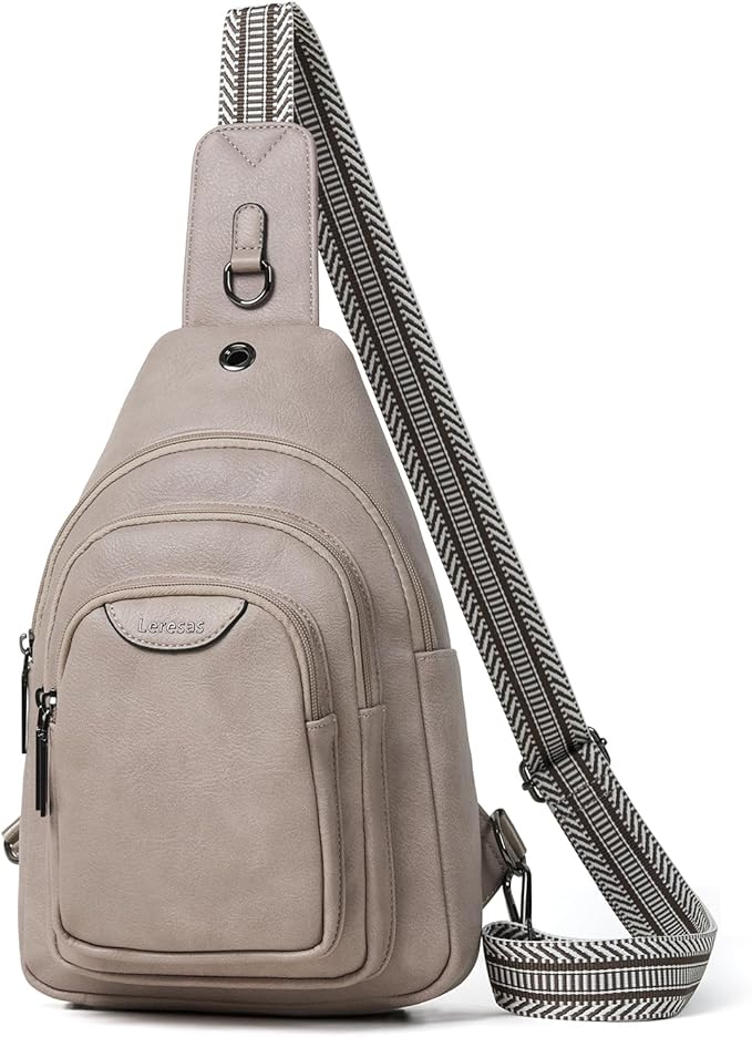 Crossbody Sling Bag for Women Men Anti Theft Cross Body Fanny Pack Belt Bag Purse Gifts for Women Faux Leather, Light Grey