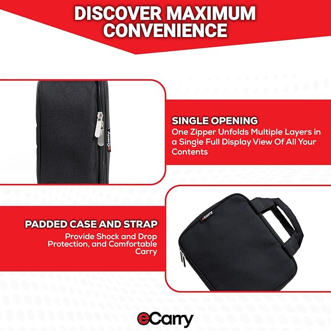 Electronics Organizer Case - Multi-Layer Full Flat Opening With Compartments and Pockets - Cord Organizer for Accessories, Cables, Electronics Travel