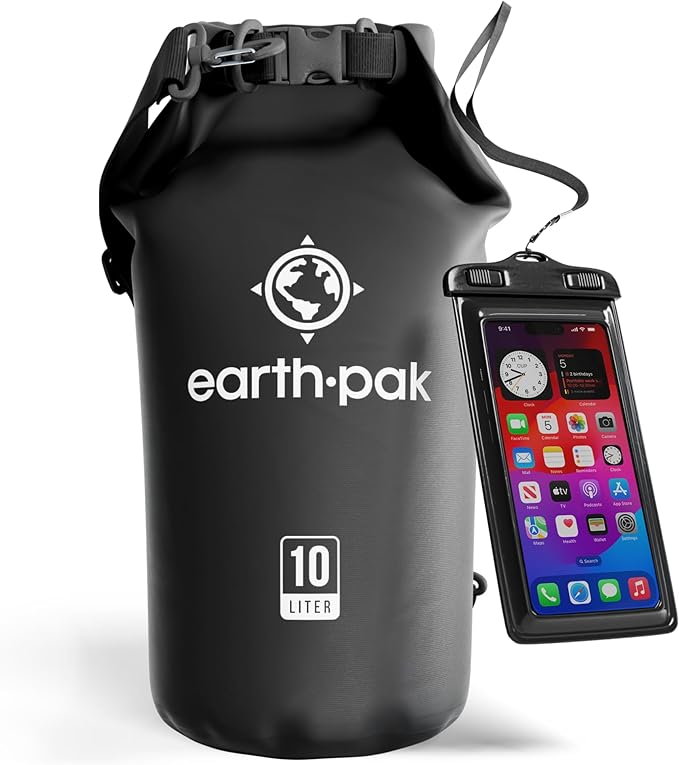 Earth Pak Waterproof Dry Bag - Roll Top Waterproof Backpack Sack Keeps Gear Dry for Kayak with Waterproof Phone Case