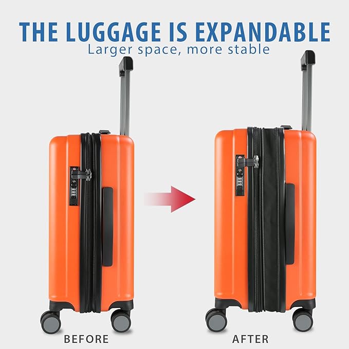 KROSER Hardside Expandable Carry On Luggage with Spinner Wheels & Built-in TSA Lock, Durable Suitcase Rolling Luggage with USB Port, Carry-On 20-Inch, Orange